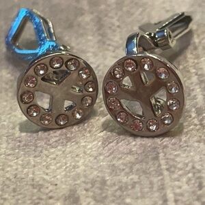 CZ Diamond Peace Sign Earrings Clip On